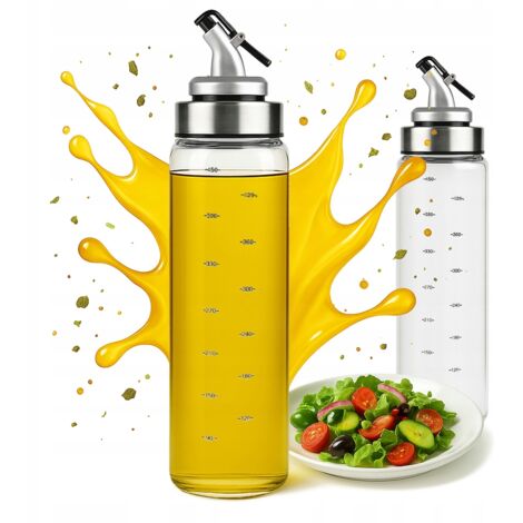 Distributeur de 2 bouteilles en verre de 500 ml avec graduation pour huile d'olive, sauces, vinaigre (1/5)