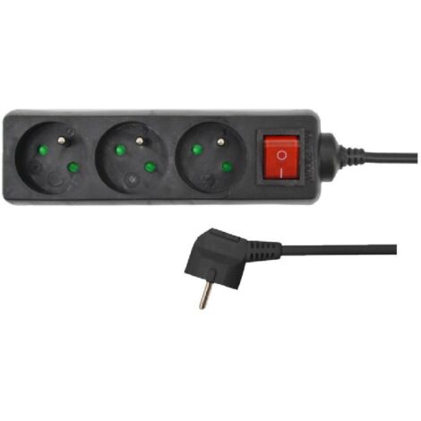 Rallonge électrique AWTOOLS pour la maison, noire, 4 prises, 5 m, avec mise à la terre et interrupteur. (1/2)