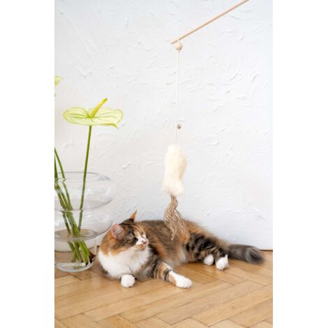 Jouet pour chat en peau de mouton naturelle : fil de pêche/cordon (1/5)
