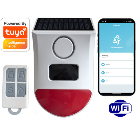 Sirène d'alarme extérieure RTX avec détecteur de mouvement PIR, batterie solaire et télécommande WiFi TUYA