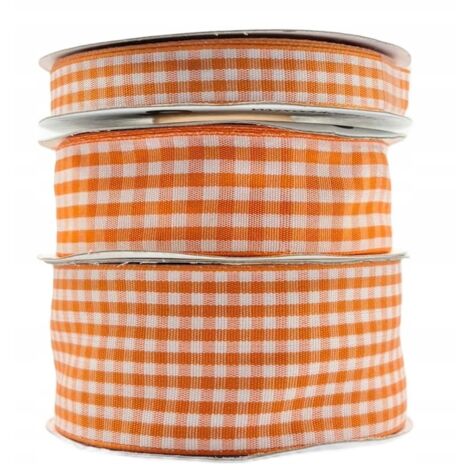 Ruban de satin à carreaux orange, rouleau de 25 mm et 22 m, pour la décoration (1/5)