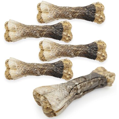 Lot de 5 os à mâcher au saumon Mersjo pour chiens, 13,5 cm – pour une peau et un pelage sains
