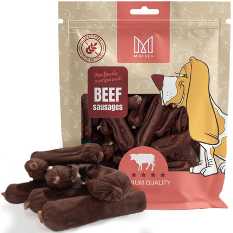 Saucisses de bœuf, friandise naturelle pour chiens, Mersjo, 500 g (1/5)