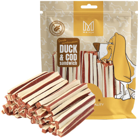 Friandises pour chiens - Sandwich aux lanières de canard tendres Mersjo 500g (1/4)
