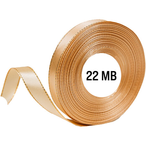 Ruban satiné écru, fil doré, rouleau de 6 mm, 22 m, pour décoration (1/5)