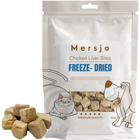 Friandises pour chiens et chats - Bouchées de foie de poulet lyophilisées Mersjo 50 g (1/3)
