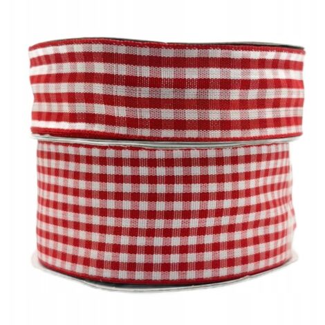 Ruban de satin rouge à carreaux, rouleau de 25 mm et 22 m, pour la décoration (1/5)