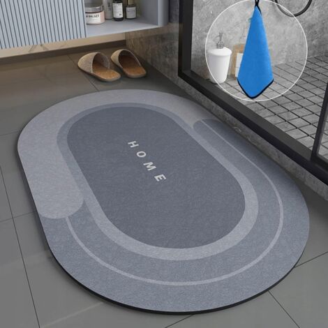 Tapis de bain antidérapant BYETIVE 40 x 60 cm - ovale bleu-gris (1/4)