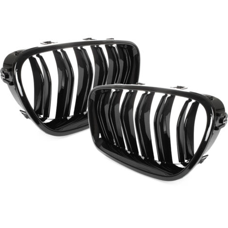 BMW 5 F10 / F11 10-17 grilles entre les phares (reins) gauche + droite ensemble NOIR BRILLANT DOUBLE BARRE
