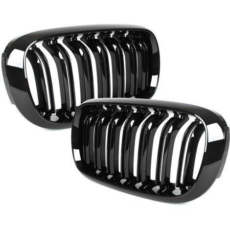 BMW X6 F16 14-19 grilles entre les phares (reins) gauche + droite ensemble NOIR BRILLANT DOUBLE BARRE