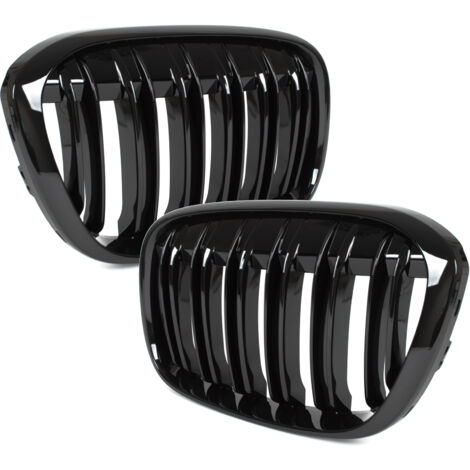 BMW X1 F48 15-19 grilles entre les phares (reins) gauche + droite ensemble NOIR BRILLANT DOUBLE BARRE