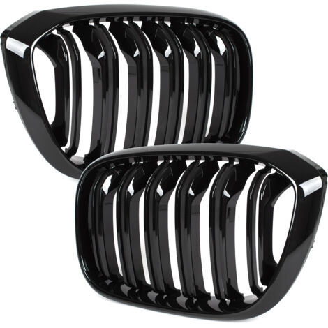 BMW X3 G01 2017- grilles entre les phares (reins) gauche + droite ensemble NOIR BRILLANT DOUBLE BARRE