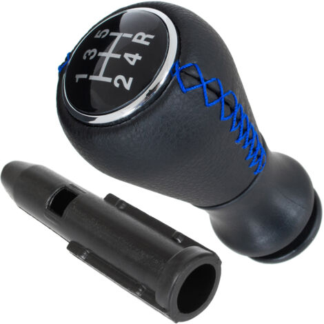 Pommeau de levier de vitesse Citroën Berlingo I II CUIR NOIR + FIL BLEU 5 VITESSES + adaptateur / adaptateur de levier de levier de vitesses 2 pièces. SET