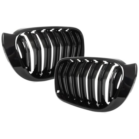 BMW X4 F26 14-17 grilles entre les phares (reins) gauche + droite ensemble NOIR BRILLANT DOUBLE BARRE