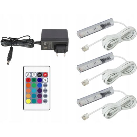 Lot de 3 pinces LED RGB pour étagères en verre, câble blanc (1/5)