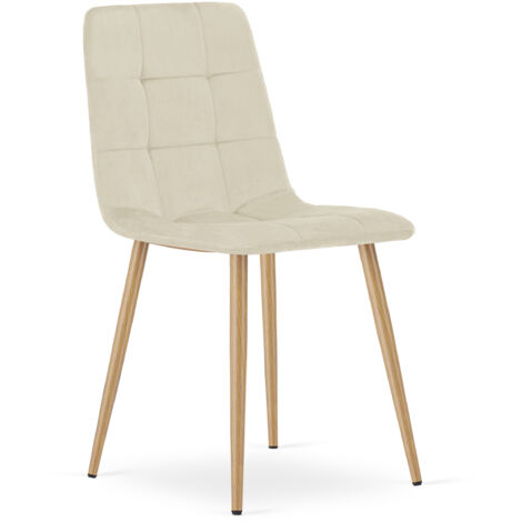 Fauteuil Kara - velours beige clair / pieds couleur bois x 1 (1/5)
