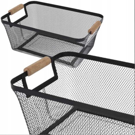 Panier de rangement 30,5 x 21,5 x 14 cm, en métal avec poignée en bois