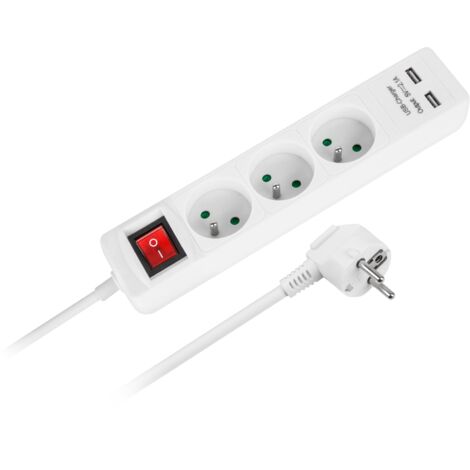 Multiprise avec rallonge de 5 m, 3 prises, 2 ports USB, interrupteur 3 x 1 mm², Rebel (1/5)