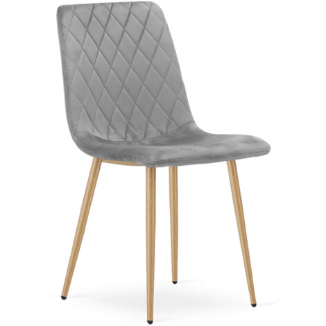 Chaise TURIN - velours gris clair / pieds couleur bois x 1 (1/5)