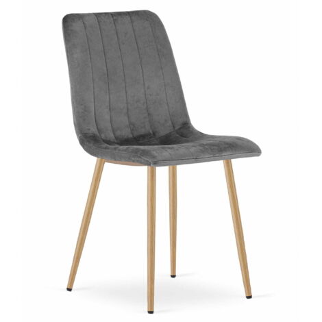 Chaise LAVA - velours gris foncé / pieds couleur bois x 1 (1/5)