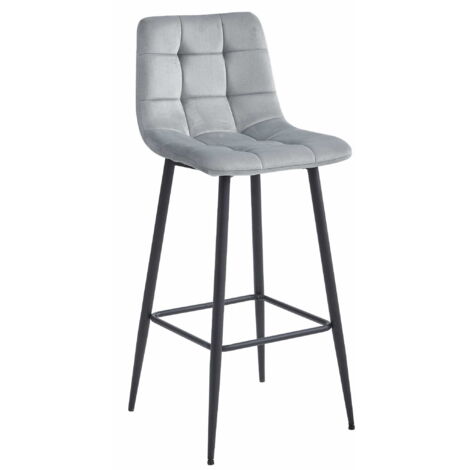 Tabouret ARCETO - velours gris argenté / pieds noirs x 1