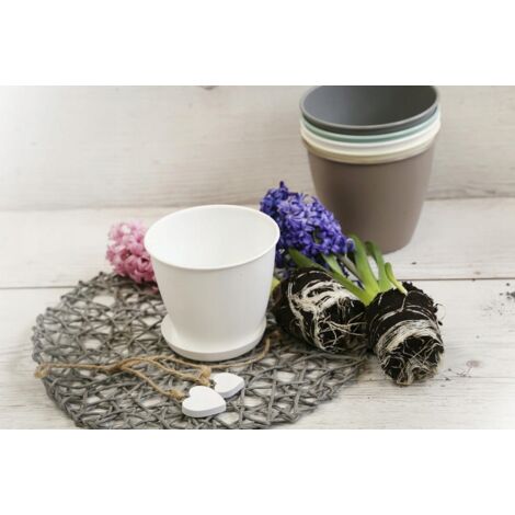Pot de fleurs rond en plastique beige azalée 19 x 17,6 cm (1/2)