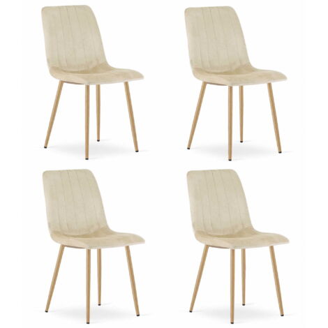 Fauteuil LAVA – velours beige clair – pieds en bois – hauteur 86 cm – hauteur d'assise 48,5 cm – profondeur 55 cm – largeur 45 cm (1/5)