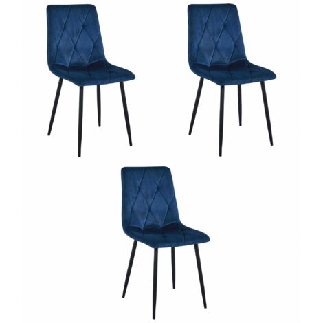 Chaise LIBRA - velours bleu marine / pieds noirs x 3 (1/5)