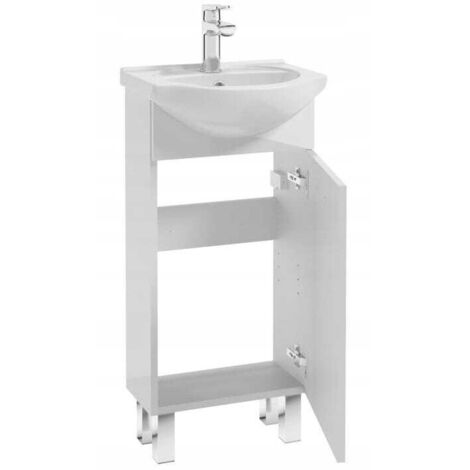 Meuble de salle de bain sur pieds avec vasque 40x80cm stratifié blanc brillant Mea (1/3)