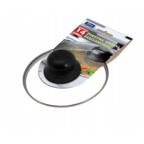 Couvercle en verre résistant à la chaleur de 14 cm, universel pour casseroles et poêles, poignée en bakélite (1/2)