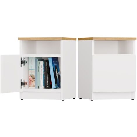 GALAX - Table de nuit Blanc / Chêne artisan – 1 porte – Chambre