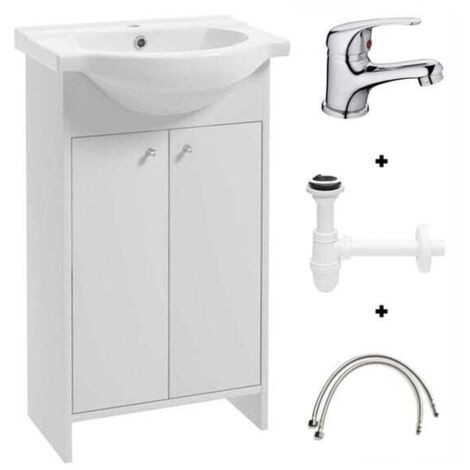 Ensemble de salle de bain : meuble avec vasque 50 blanc + robinet et siphon Diana (1/5)