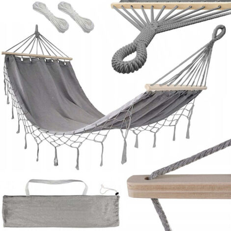 Hamac de jardin suspendu grande taille, housse avec serre-tête en cordes 200 cm (1/5)