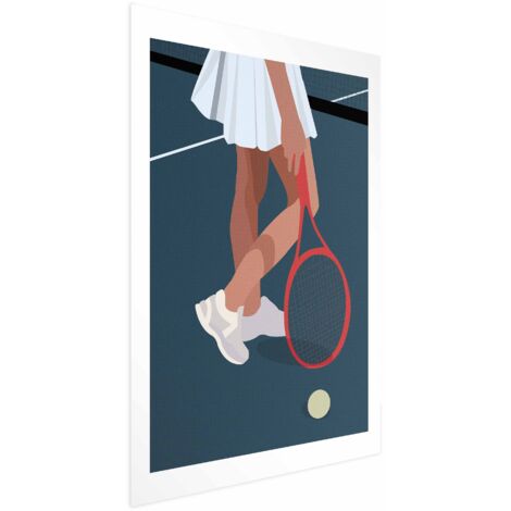 Affiche - Joueur de tennis avec une raquette rouge sur le court - illustration (1/4)