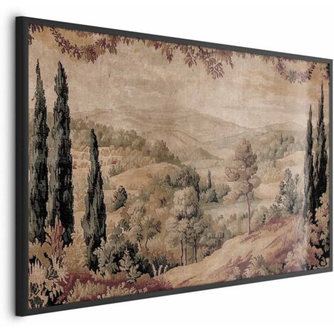 Affiche - Paysage méditerranéen - ancienne tapisserie représentant une colline et un lac (1/4)