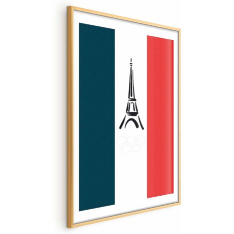 Affiche - Tour Eiffel graphique sur fond de drapeau français (1/4)