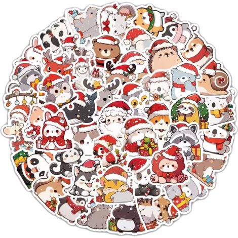 Autocollants de Noël Animaux mignons - Assortiment de motifs - Lot de 103 pièces. (1/5)