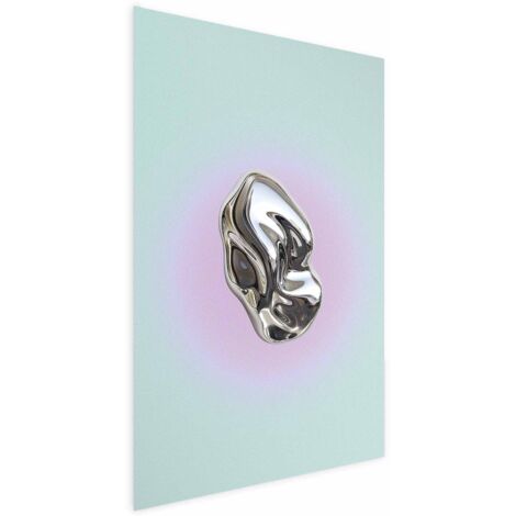 Affiche - Forme Métallique - sculpture abstraite sur fond menthe avec un halo violet (1/4)