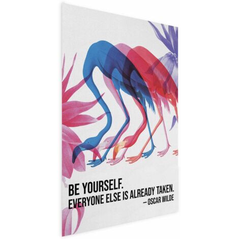 Affiche - Répétition colorée - trois silhouettes de flamants roses et une citation inspirante (1/4)