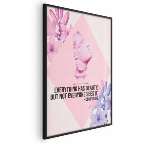 Affiche - Confucius sur la beauté - buste rose orné de fleurs et d'une citation (1/4)