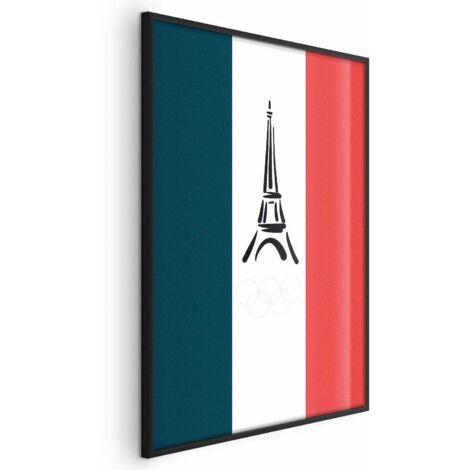 Affiche - Tour Eiffel graphique sur fond de drapeau français (1/4)