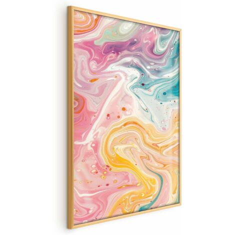 Affiche - Chaos coloré - formes dynamiques dans des tons de rose, jaune et bleu (1/4)