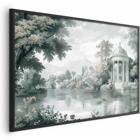 Affiche - Paysage avec un parc et un lac dans des tons verts rétro (1/4)