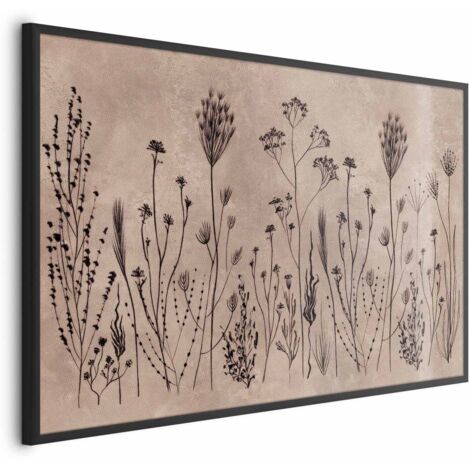 Affiche - Fleurs sauvages - plantes noires sur fond blanchi à la chaux (1/4)