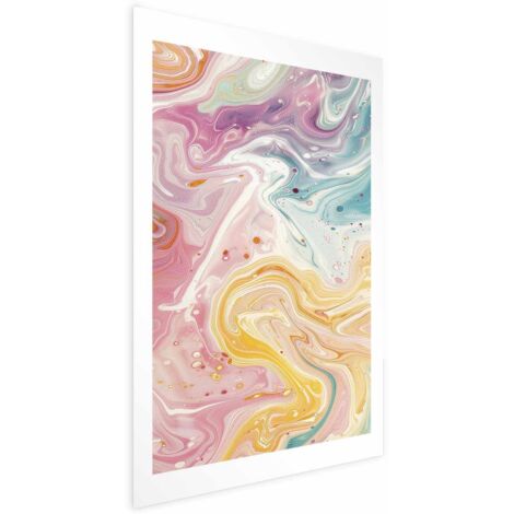 Affiche - Chaos coloré - formes dynamiques dans des tons de rose, jaune et bleu (1/4)