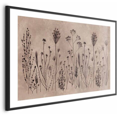 Affiche - Fleurs sauvages - plantes noires sur fond blanchi à la chaux (1/4)