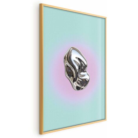 Affiche - Forme Métallique - sculpture abstraite sur fond menthe avec un halo violet (1/4)