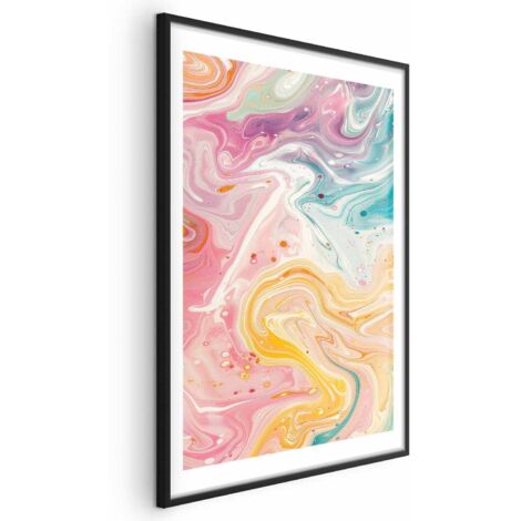 Affiche - Chaos coloré - formes dynamiques dans des tons de rose, jaune et bleu (1/4)