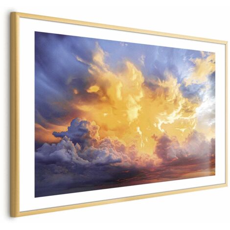 Affiche - Magnifique coucher de soleil - nuages aux teintes chaudes (1/4)