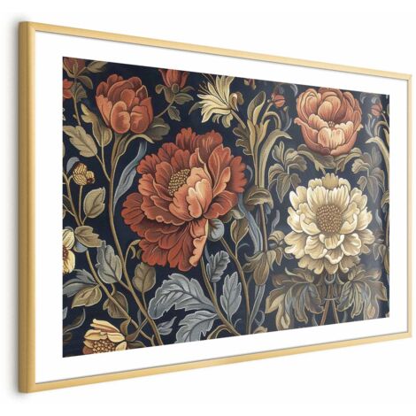 Affiche - Grandes fleurs de tapisserie de style rétro (1/4)